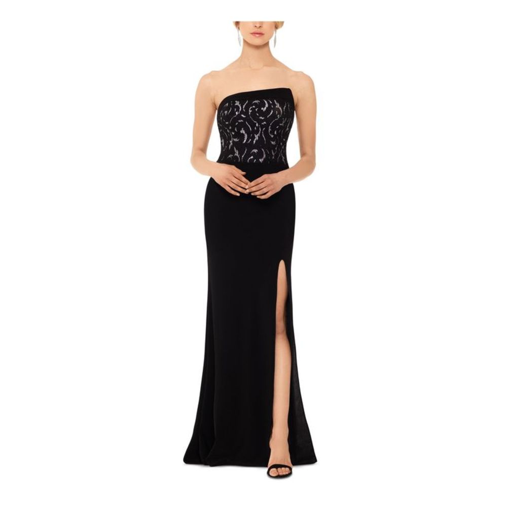 B&A  BY BETSY & ADAM Womens Black Slitted Full-Length Formal Sheath Dress 8